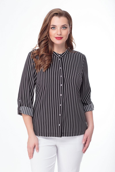 Белая и черная блузка из текстиля с длинным рукавом для офиса Anelli 661 черный - фото 6