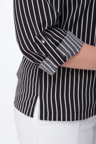 Белая и черная блузка из текстиля с длинным рукавом для офиса Anelli 661 черный - фото 7