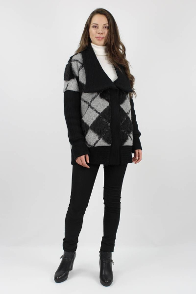 Кардиган на кнопку из пальтовой ткани для демисезона VLADOR 500518 черный - фото 2