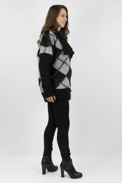 Кардиган на кнопку из пальтовой ткани для демисезона VLADOR 500518 черный - фото 3