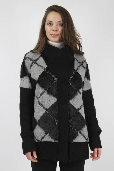 Кардиган на кнопку из пальтовой ткани для демисезона VLADOR 500518 черный - фото 1