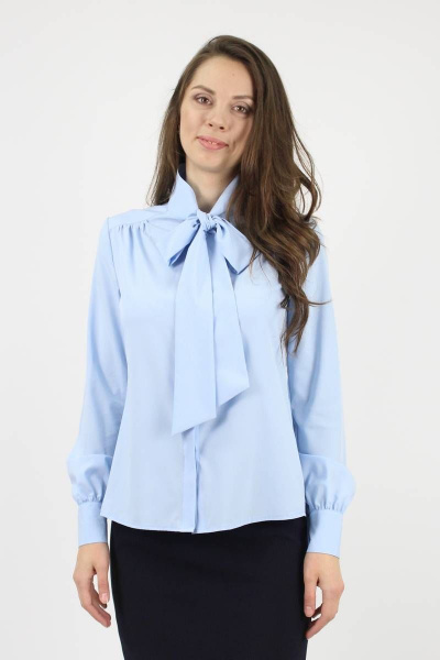 Голубая деловая блуза с воротником-бант и кокеткой VLADOR 500616-1 голубой - фото 4