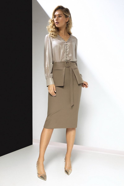 Баска, юбка LaVeLa L20066 хаки - фото 1