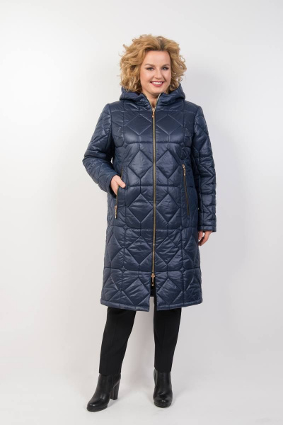 Пальто утепленное с капюшоном-анорак и наклонными карманами TrikoTex Stil М28-19 синий - фото 1