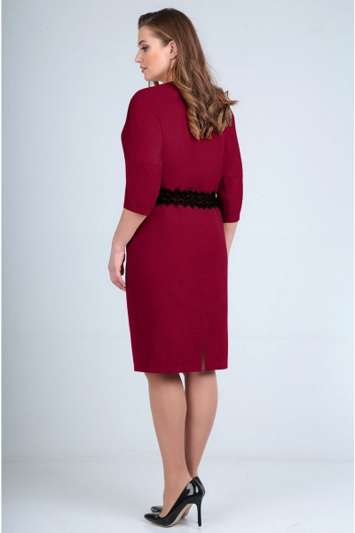 Платье зауженное с кружевной аппликацией и разрезом Таир-Гранд 6539 марсала - фото 2