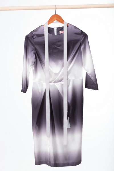 Платье из текстиля с нарядным стилем, в стиле нарядного и повседневного Anelli 785 серо-белый - фото 6