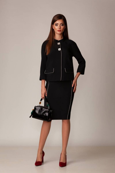 Костюм женский: прямой жакет с нагрудными вытачками и юбка с металлизированным кантом Rosheli 555 - фото 1
