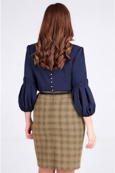 Деловая юбка в клетку из текстиля с кружевными вставками Таир-Гранд 6011 кофе-крупная_клетка - фото 2