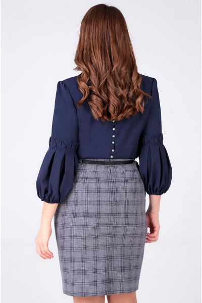Деловая юбка из текстиля в клетку с кружевной аппликацией Таир-Гранд 6011 серый-крупная_клетка - фото 2