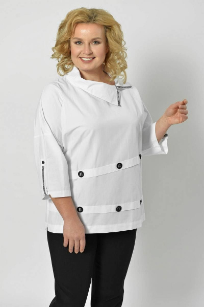 Белая свободная блуза на каждый день из хлопка Sharm-Art 833 - фото 1