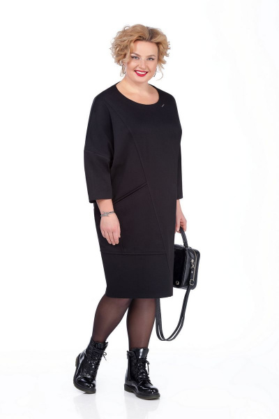 Платье-туника из трикотажа с асимметричным рельефом и накладным карманом Pretty 955 черный - фото 1
