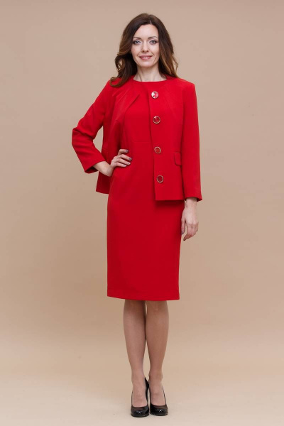 Костюм жакет и приталенное платье классического кроя Domna 16056 красный(164) - фото 3