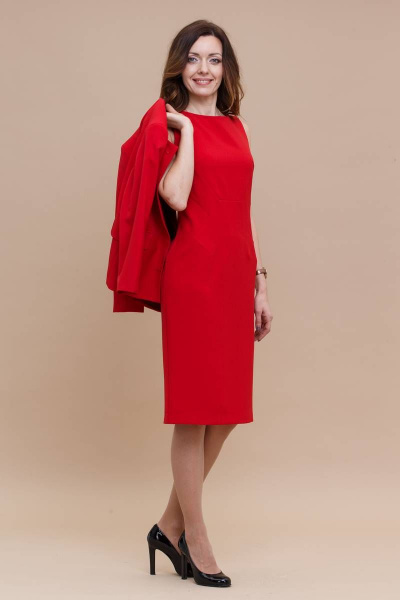 Костюм жакет и приталенное платье классического кроя Domna 16056 красный(164) - фото 4