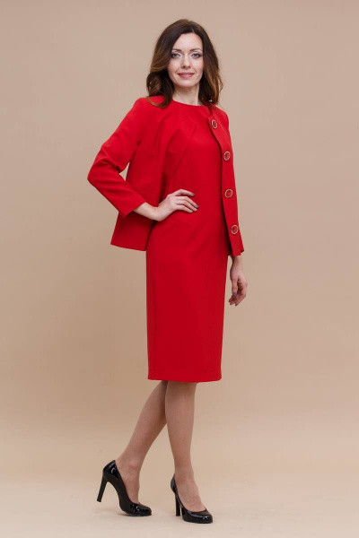 Костюм жакет и приталенное платье классического кроя Domna 16056 красный(164) - фото 1