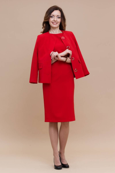 Костюм жакет и приталенное платье классического кроя Domna 16056 красный(164) - фото 5
