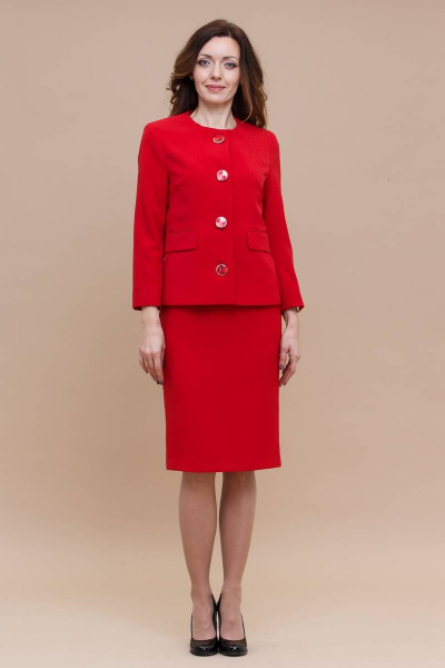 Костюм жакет и приталенное платье классического кроя Domna 16056 красный(164) - фото 6