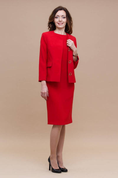 Костюм жакет и приталенное платье классического кроя Domna 16056 красный(164) - фото 7