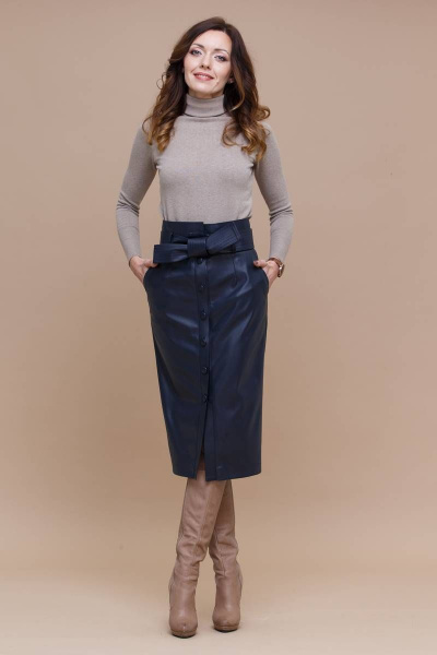 Юбка из текстиля и экокожи с высокой посадкой для делового стиля Domna 71103 - фото 1
