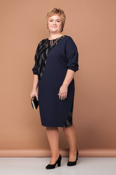 Платье нарядное со спущенным плечом из текстиля Соджи 423 синий - фото 1