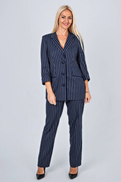 Длинный синий в полоску жакет из вискозы и текстиля Avila 0717 синий - фото 3