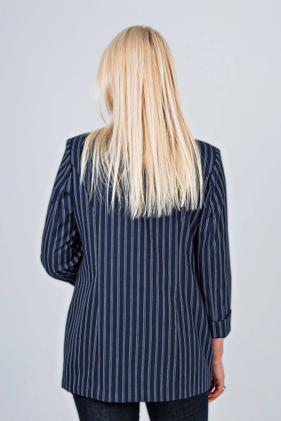 Длинный синий в полоску жакет из вискозы и текстиля Avila 0717 синий - фото 4