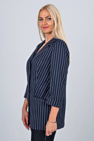 Длинный синий в полоску жакет из вискозы и текстиля Avila 0717 синий - фото 2