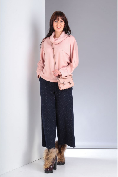 Комплект брюки и свитшот из трикотажа и флиса VIA-Mod 437 св.розовый-черный - фото 1