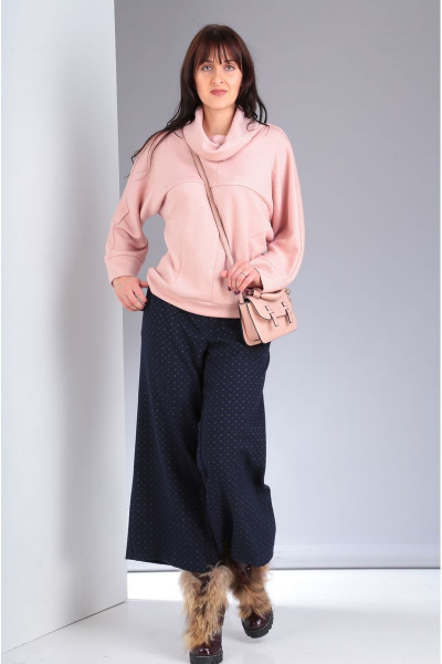 Комплект брюки и свитшот из трикотажа и флиса VIA-Mod 437 св.розовый-черный - фото 2