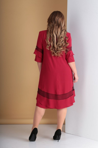 Платье нарядное А-силуэта с сеткой и воланом Tensi 279 вишня - фото 3