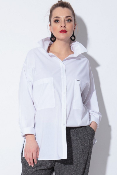 Стильная демисезонная белая рубашка-оверсайз из текстиля SOVA 11078 белый - фото 8