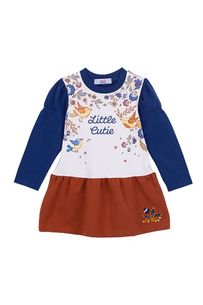 Платье с растительным принтом и вышивкой из трикотажа Bell Bimbo 192206 деним - фото 1