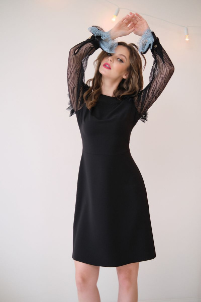 Черное платье из текстиля и шифона для нарядных и повседневных случаев Motif 1404 - фото 4