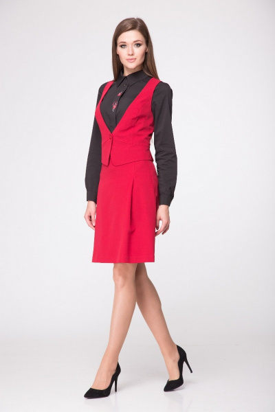 Комплект жилет и юбка из вискозы для делового стиля LadyThreeStars 1729 бордовый - фото 1