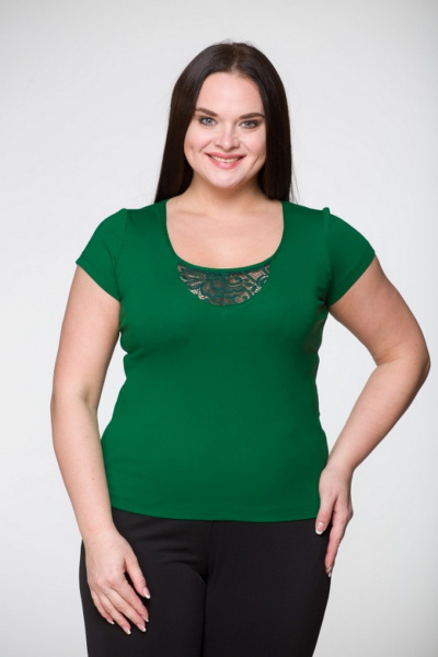 Майка летняя из вискозы с гипюром для комфортной носки LadyThreeStars 1417 зеленый - фото 1