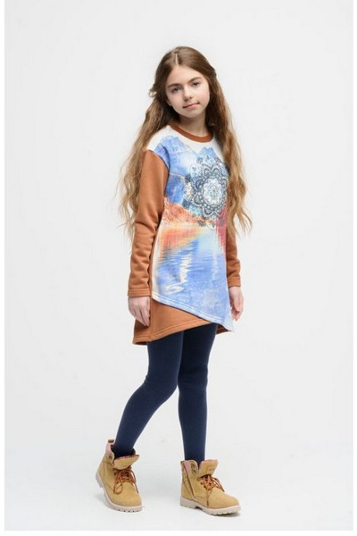 Длинное платье из трикотажа с цифровой печатью и пайетками Bell Bimbo 172238 кэмел - фото 1