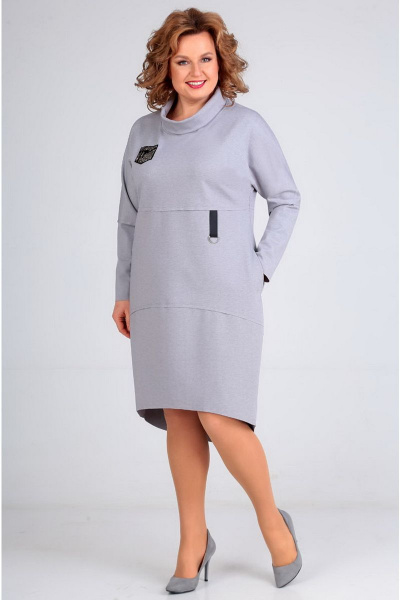 Демисезонное платье в стиле бохо из трикотажа Таир-Гранд 6541 серый - фото 1