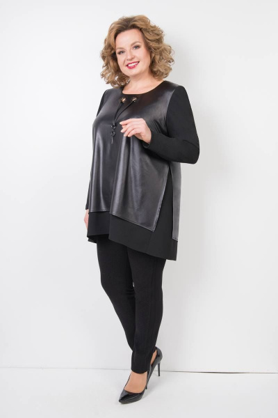 Туника из экокожи с кожаными деталями и декором TrikoTex Stil М46-19 - фото 1