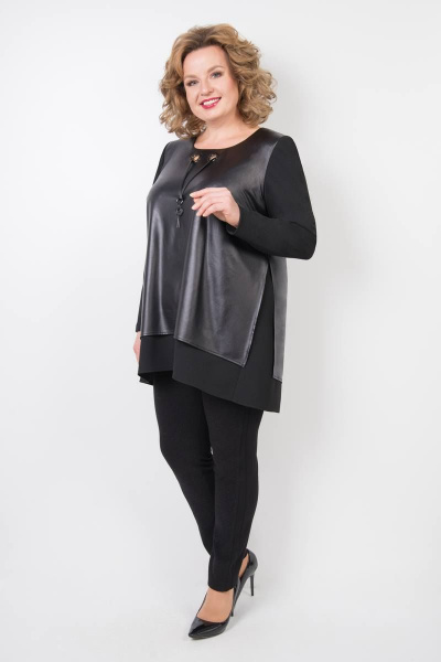 Туника из экокожи с кожаными деталями и декором TrikoTex Stil М46-19 - фото 3