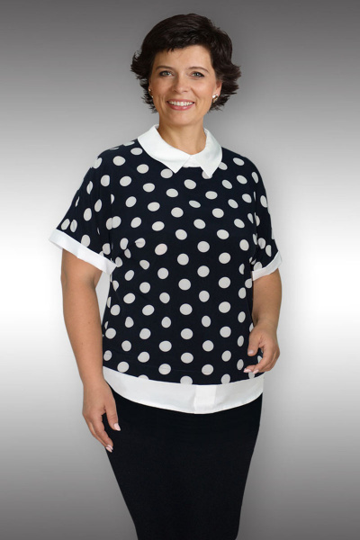 Блуза прямая из вискозы с пуговичной спинкой Таир-Гранд 62271 горох - фото 1