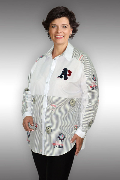 Блуза свободного кроя из хлопка с рубашечным воротником Таир-Гранд 62273 серая.полоска-якорь - фото 2