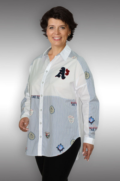 Блуза Таир-Гранд 62273 голубая-полоска-якорь - фото 1