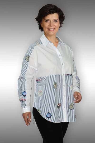 Блуза Таир-Гранд 62273 голубая-полоска-якорь - фото 2