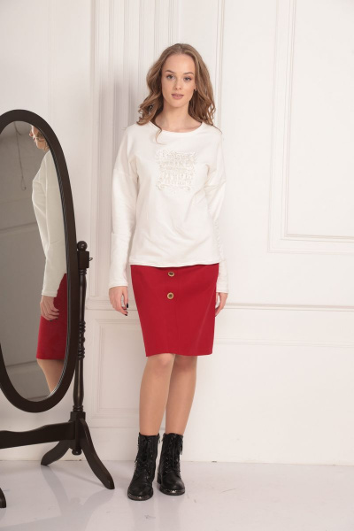 Демисезонный трикотажный свитшот с вышивкой и вставками AMORI 6179 молоко - фото 3