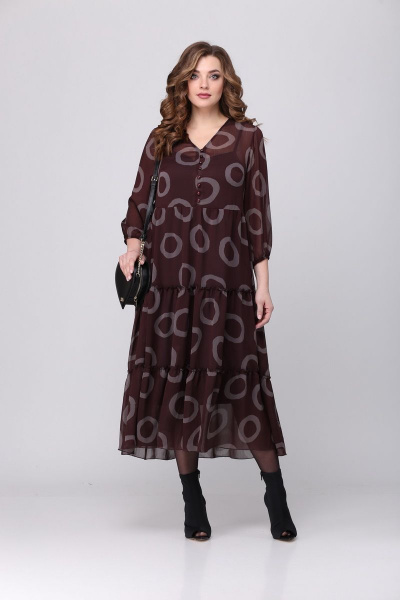 Длинное шифоновое платье с принтом и ярусами воланов Anna Majewska 1328 - фото 1