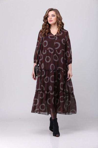 Длинное шифоновое платье с принтом и ярусами воланов Anna Majewska 1328 - фото 2