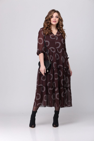 Длинное шифоновое платье с принтом и ярусами воланов Anna Majewska 1328 - фото 6