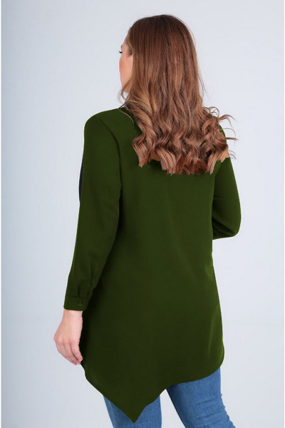 Туника из трикотажа с ассиметричным низом и воротником-стойкой Таир-Гранд 62336 хаки - фото 3