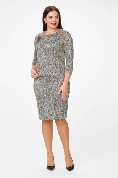 Джемпер, брошь, юбка Stilville 1688 горчица - фото 1