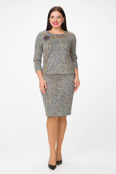 Джемпер, брошь, юбка Stilville 1688 горчица - фото 2