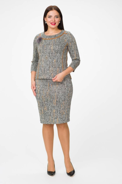 Джемпер, брошь, юбка Stilville 1688 горчица - фото 4